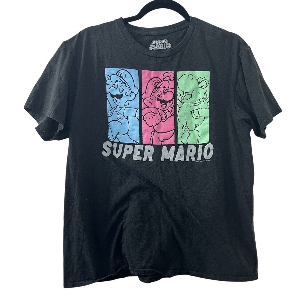 Nintendo Graphic Cotton T-Shirt L Black Mario Luigi Yoshi Gaming Retro Gamer